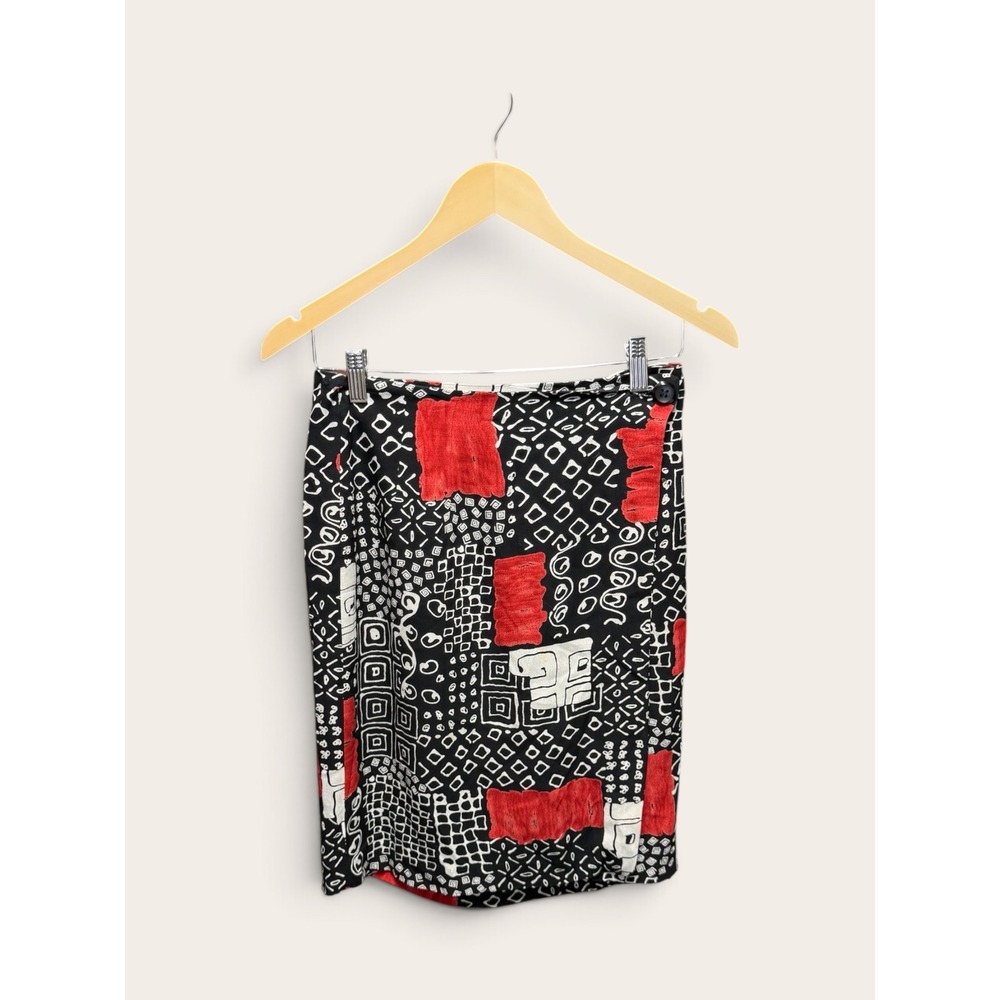 Russell Kemp New York Abstract Geometric Wrap Skirt Black Red White Size 6